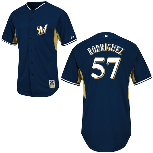 Francisco Rodriguez #57 MLB Jersey-Milwaukee Brewers Men's Authentic 2014 Navy Cool Base BP Baseball Jersey